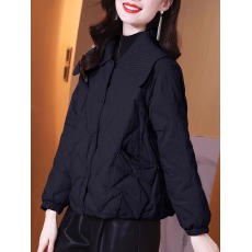 批发冬季新款女装品牌小个子短款轻薄高级感轻熟风黑色翻领羽绒服外套