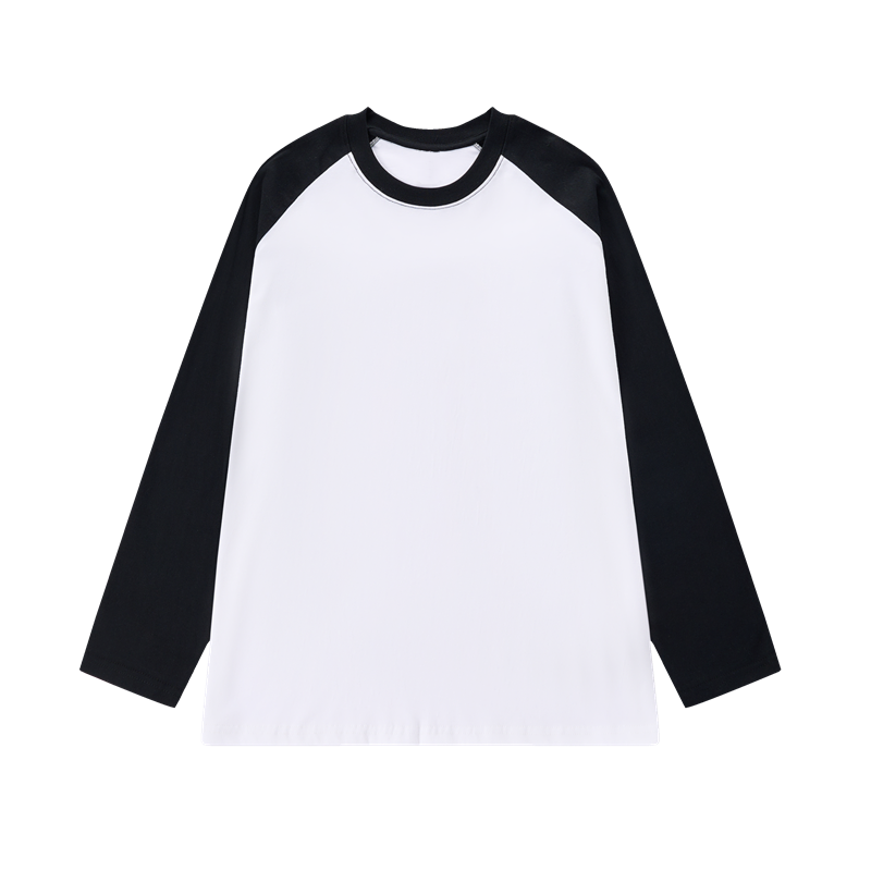 220g trendy brand raglan sleeves, 100% cotton loose back collar, men's women's white long sleeved T-shirt for both_voghion.com