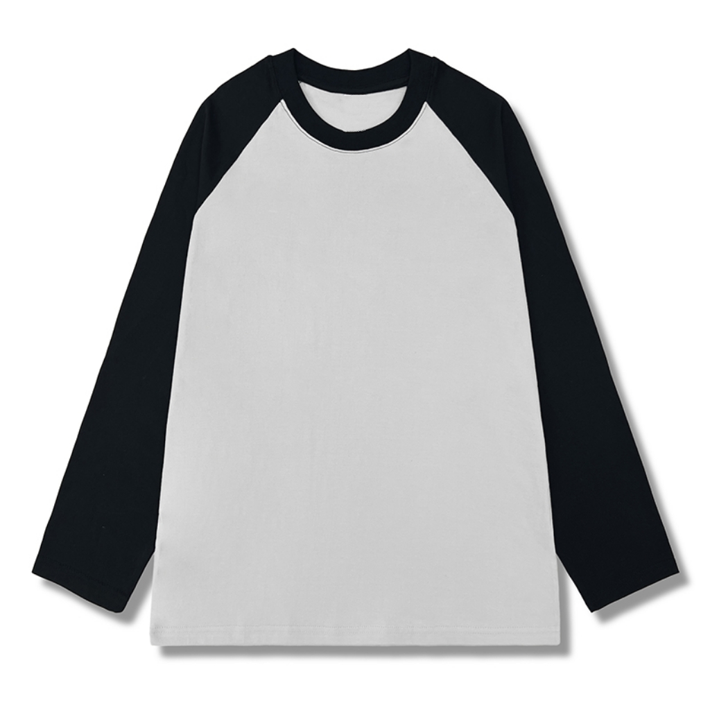 220g trendy brand raglan sleeves, 100% cotton loose back collar, men's women's white long sleeved T-shirt for both_voghion.com