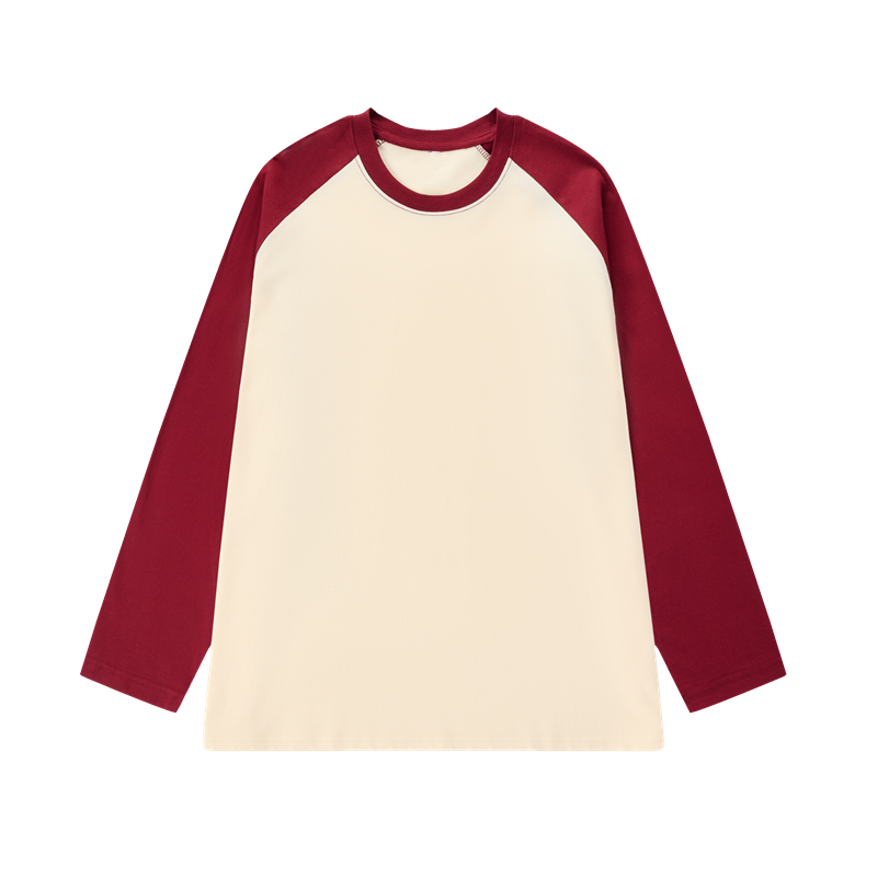220g trendy brand raglan sleeves, 100% cotton loose back collar, men's women's white long sleeved T-shirt for both_voghion.com