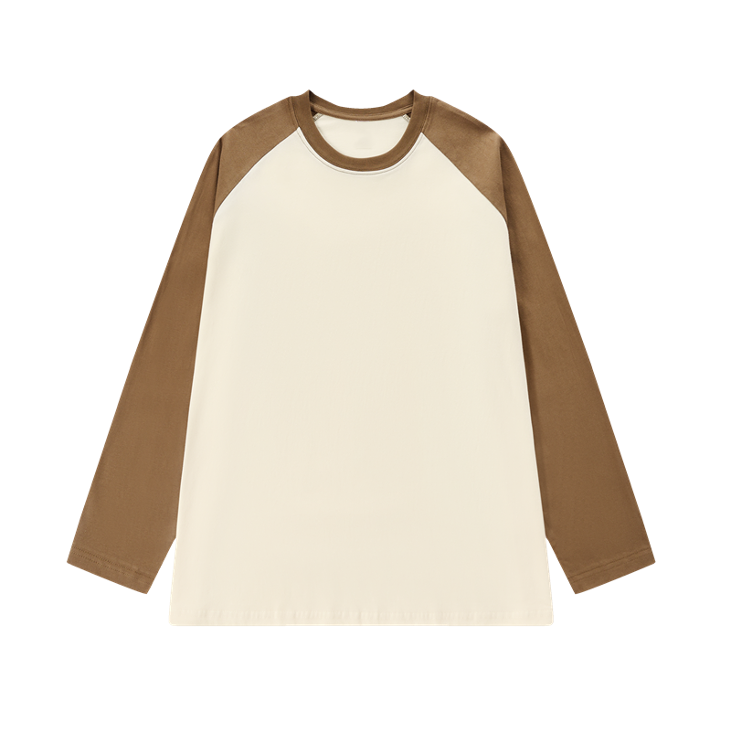 220g trendy brand raglan sleeves, 100% cotton loose back collar, men's women's white long sleeved T-shirt for both_voghion.com