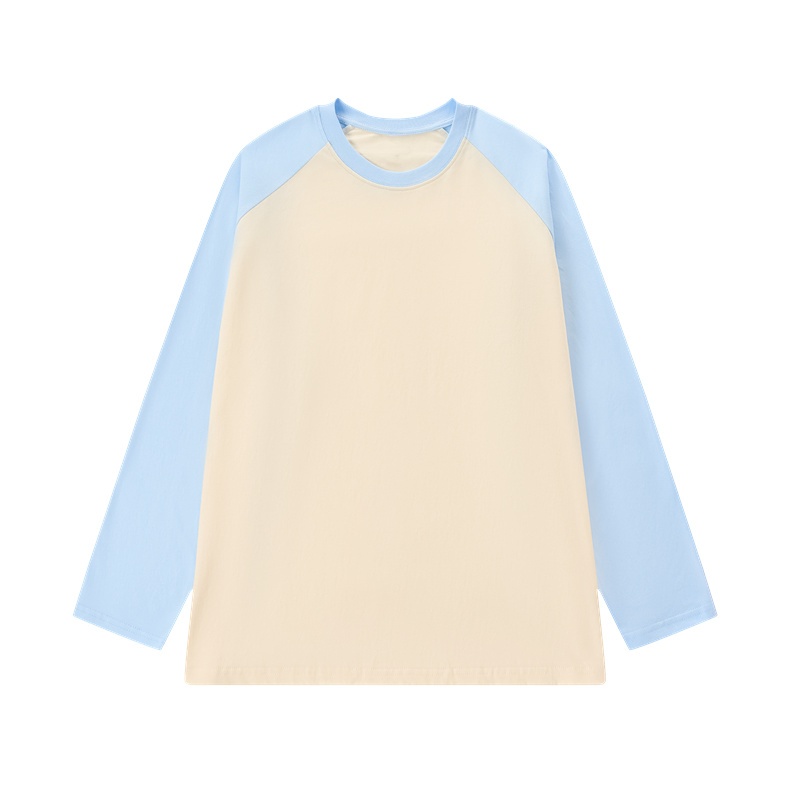 220g trendy brand raglan sleeves, 100% cotton loose back collar, men's women's white long sleeved T-shirt for both_voghion.com