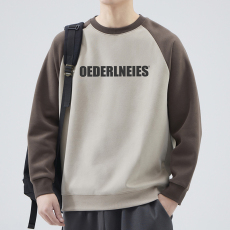 批发320G重磅卫衣男秋冬插肩撞色拼接情侣长袖圆领卫衣上衣长袖T恤男