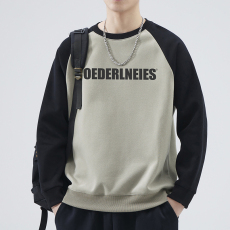 批发320G重磅卫衣男秋冬插肩撞色拼接情侣长袖圆领卫衣上衣长袖T恤男