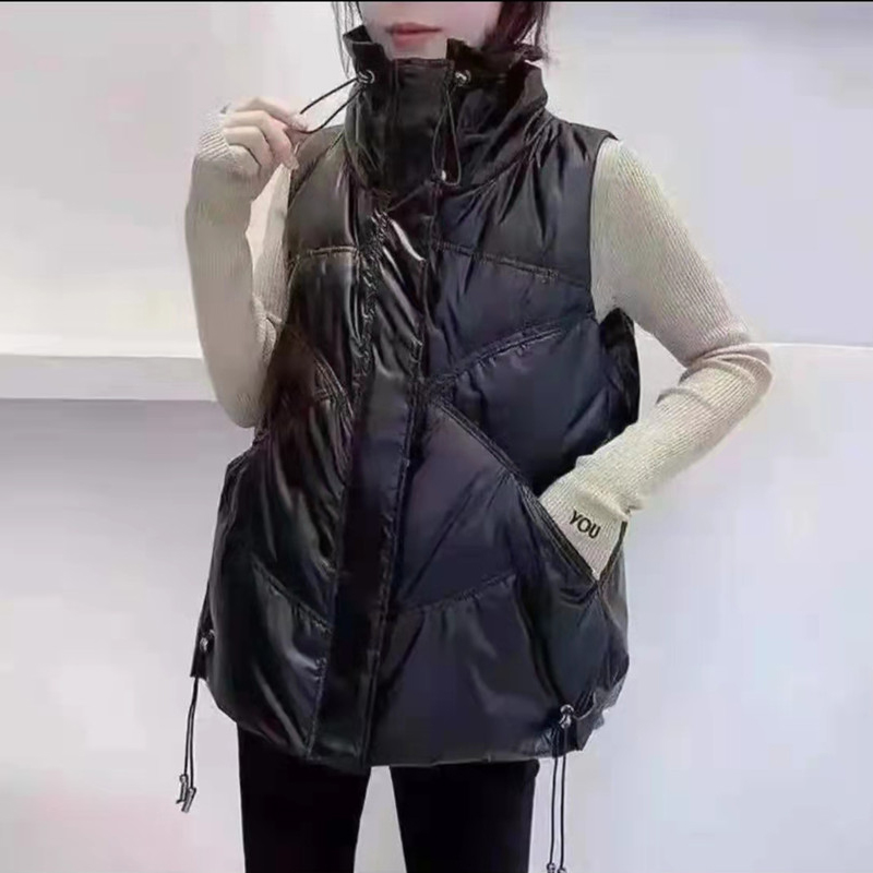 秋冬季新款羽絨棉馬甲背心女寬鬆版外穿坎肩亮面百搭棉衣女