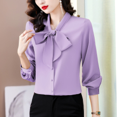 批发高级感秋季长袖蝴蝶结打底衬衫女2024年新款时尚洋气醋酸缎面衬衣