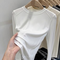批发官图 1*1螺纹270g 欧货长袖t恤女春季保暖上衣加绒打底衫女