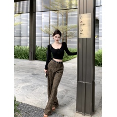 批发美式复古豹纹<b class='q'>休闲</b>裤女高腰垂感显瘦阔腿直筒拖地长裤潮