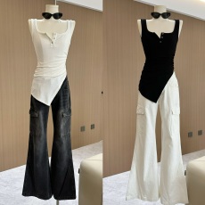 批发何晨曦 工装牛仔裤女夏季新品复古口袋装饰辣妹直筒<b class='q'>显瘦</b>微喇裤