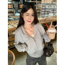 批发美式灰色连帽卫衣外套女早秋2025年新款Cleanfit拉链<b class='q'>开衫</b>短款上衣