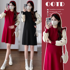 批发实拍秋冬新款针织孕妇毛衣裙子宽松假两件孕妇连衣裙产后哺乳裙