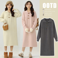 批发大码女装秋冬新款麻花毛衣<b class='q'>连衣裙</b>宽松显瘦气质百搭加厚针织长裙