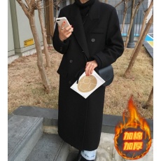 批发2025冬季双排扣西装领加厚毛呢子大衣女中长款直筒黑色毛呢外套女