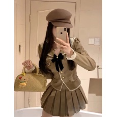 批发学院风海军领<b class='q'>西装</b>外套小个子穿搭一整套百褶半身裙两件套装连衣裙