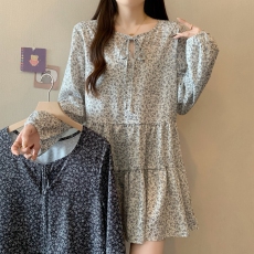 批发秋装实拍大码女装高级感小个子v领碎花长袖<b class='q'>连衣裙</b>