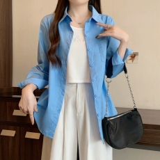批发实拍2026早春大码女装蓝色衬衫上衣<b class='q'>通勤</b>百搭衬衣