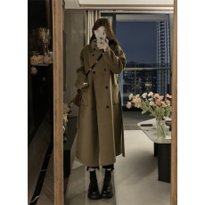 批发韩系双排扣毛呢外套女秋冬2025新款洋气宽松中长款呢子大衣