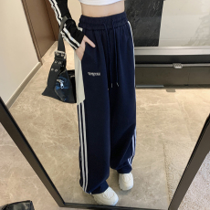 批发实拍 立体腰包边 美式休闲裤女侧边三条杠条纹阔腿长裤