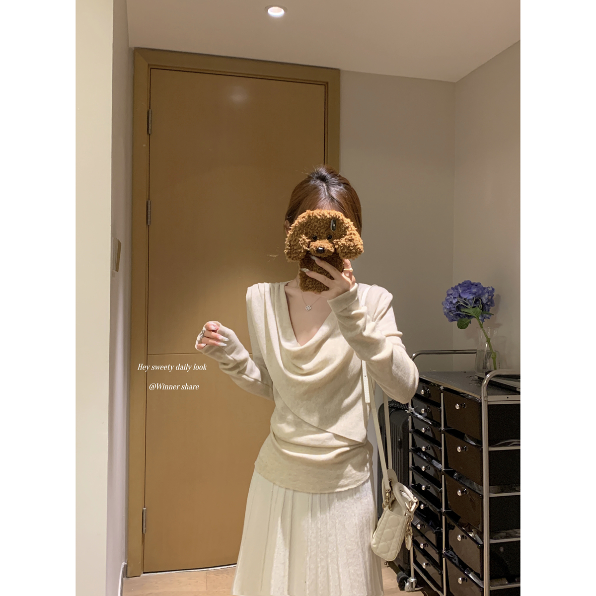 Real shot of autumn and winter Korean style temperament fold collar gentle 6 wool versatile knitted bottoming shirt long-sleeved top