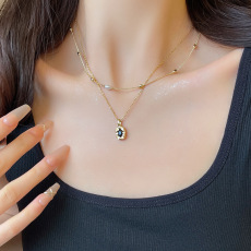 批发式复古不规则几何形项链女轻奢小众高级感双层叠戴珍珠锁骨链