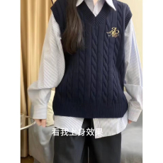 批发学院风叠穿马甲针织背心女外搭2026秋季减龄复古V领毛衣马夹上衣