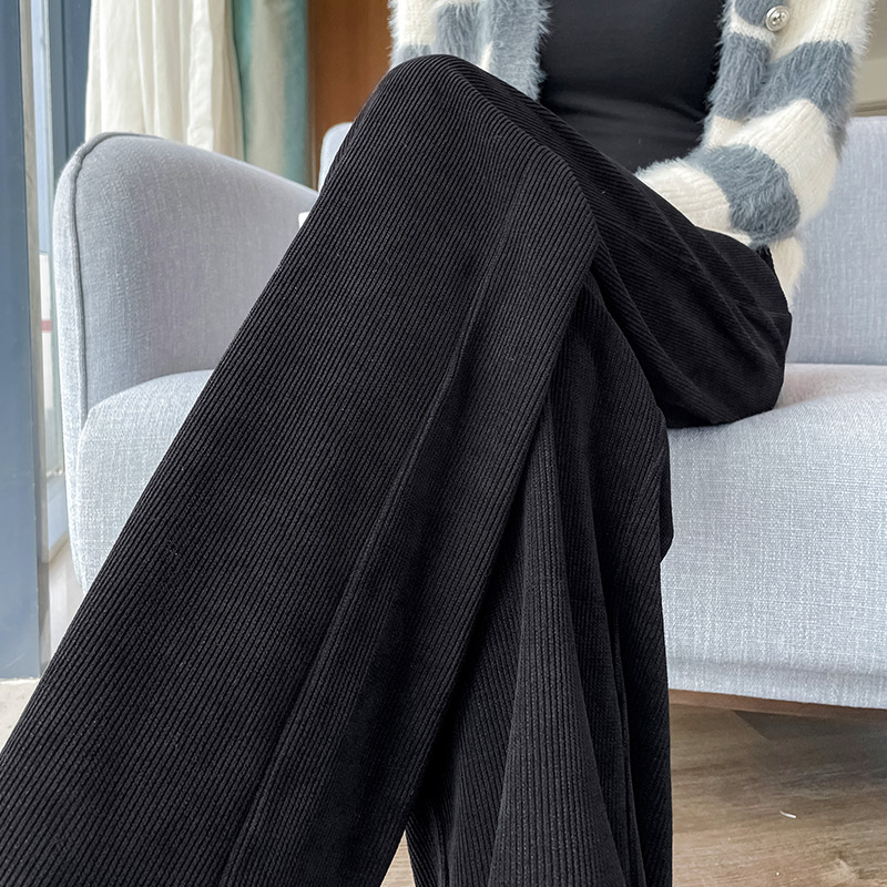 Velvet/non-velvet spring, autumn and winter corduroy narrow wide-leg pants high-waisted plus fleece thickened chenille straight-leg pants