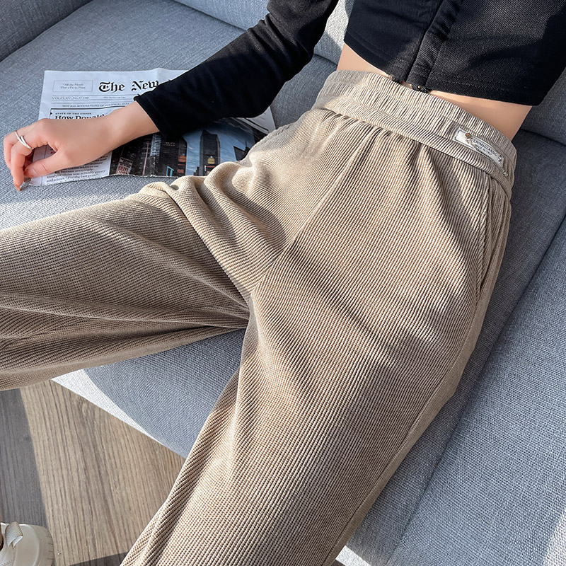 Velvet/non-velvet spring, autumn and winter corduroy narrow wide-leg pants high-waisted plus fleece thickened chenille straight-leg pants