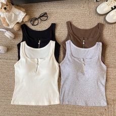 批发实拍大码秋冬螺纹棉打底吊带<b class='q'>背心</b>拉链<b class='q'>领</b>外穿内衬网红宽肩美背女