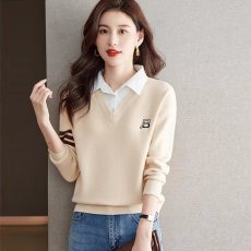 批发羊毛衫女衬衫领针织衫上衣秋冬加厚<b class='q'>宽松</b>假两件羊绒打底<b class='q'>毛衣</b>