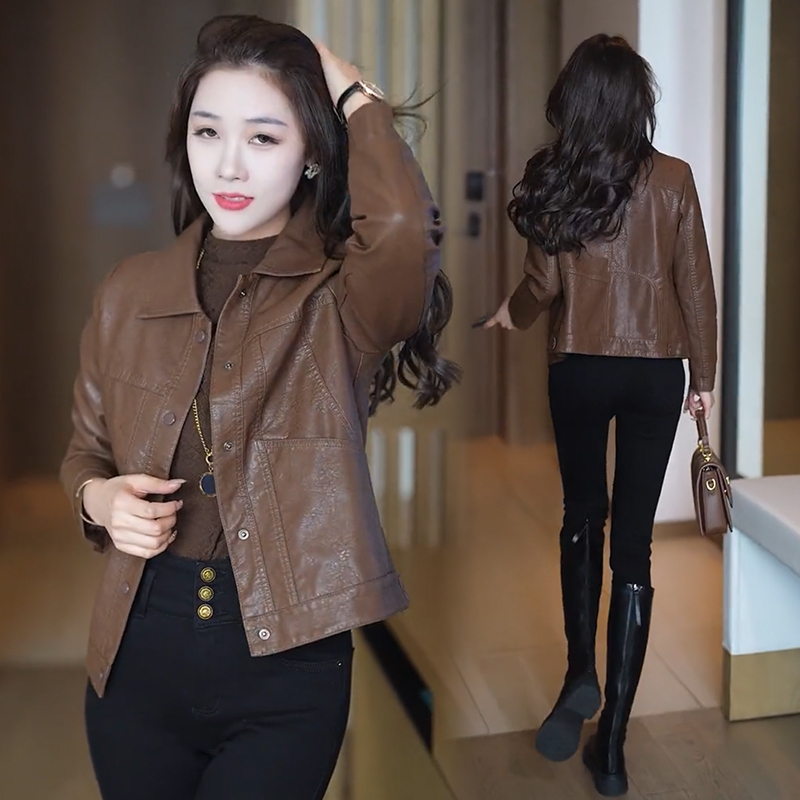 Short leather jacket for women 2024 autumn new temperament versatile foreign fashionable jacket tops for women