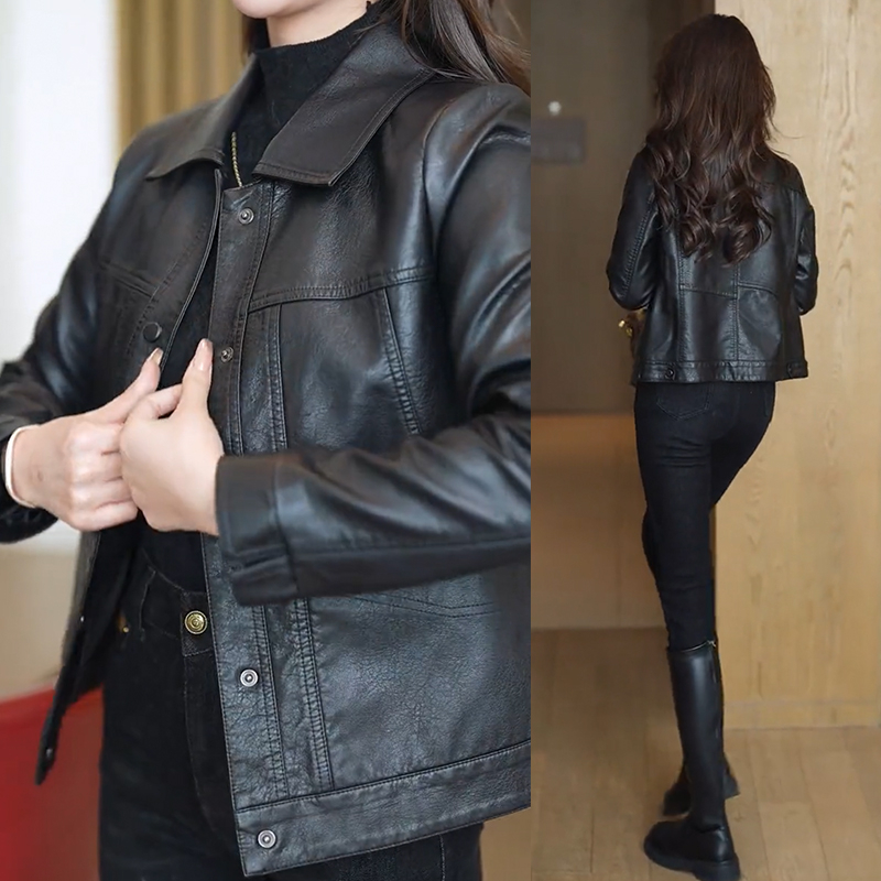 Short leather jacket for women 2024 autumn new temperament versatile foreign fashionable jacket tops for women