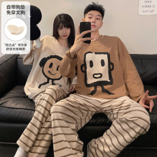 批发缤果睡衣带胸垫春秋季拉架仿棉情侣睡衣<b class='q'>男</b>女长袖家居服套装