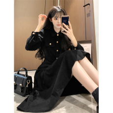 批发｜加厚300g+后包领｜大码黑色显瘦A字<b class='q'>连衣裙</b>秋胖MM赫本高级感长裙