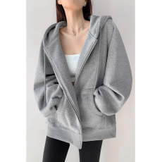 批发官<b class='q'>图</b>  2024宽松慵懒<b class='q'>欧美</b>风灰<b class='q'>色</b>连帽卫衣女春秋季潮牌外穿拉链外套
