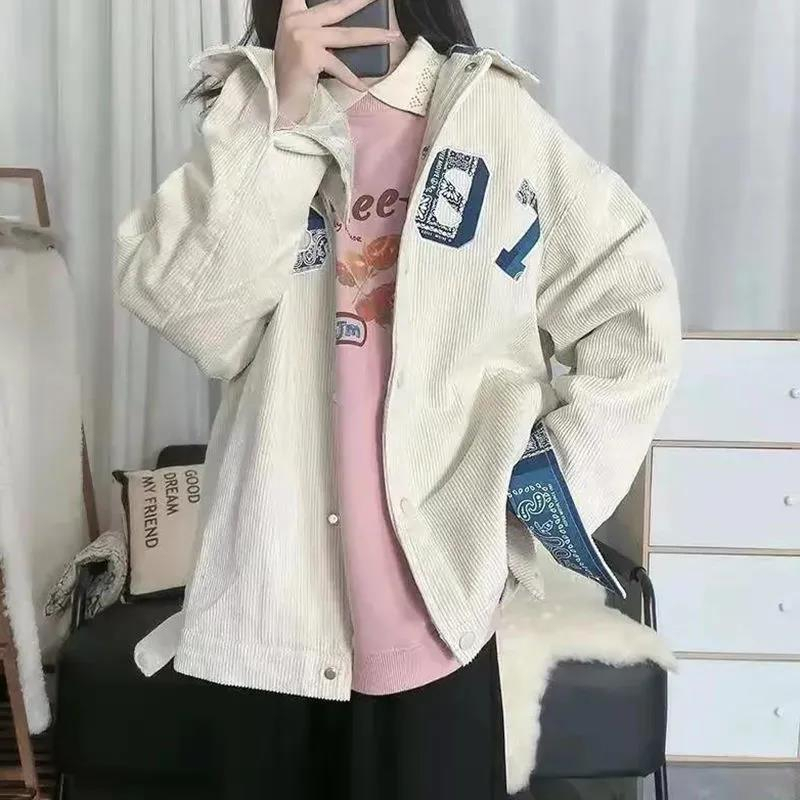 2024 new autumn and winter corduroy double-layer lining workwear casual cardigan jacket for women