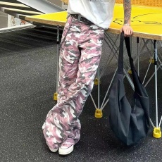 批发网<b class='q'>图</b> 粉<b class='q'>色</b><b class='q'>欧美</b>高街hiphop裤子男女美式复古迷彩工装裤潮牌阔腿裤