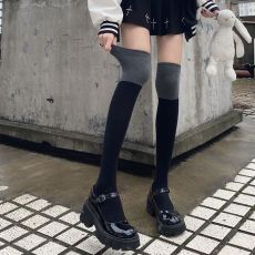批发春秋新款拼色过膝<b class='q'>袜</b>显瘦小腿<b class='q'>袜</b>日系棉堆堆袜子女长筒JK袜子短筒