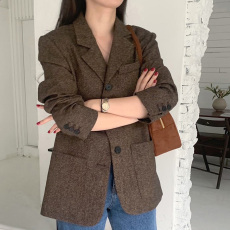 批发尺寸已更新 法式复古经典款西服外套 西装领单排扣毛呢西装外套