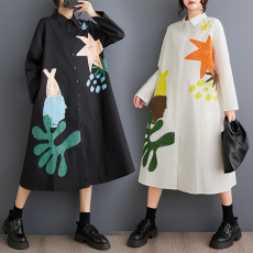 批发实拍春秋新款宽松<b class='q'>大码</b>拼接休闲简约通勤甜美长袖衬衫<b class='q'>连衣裙</b>