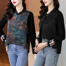 批发2024秋装新中式国风马甲高档提花复古盘扣绣花无袖上衣中年妈妈