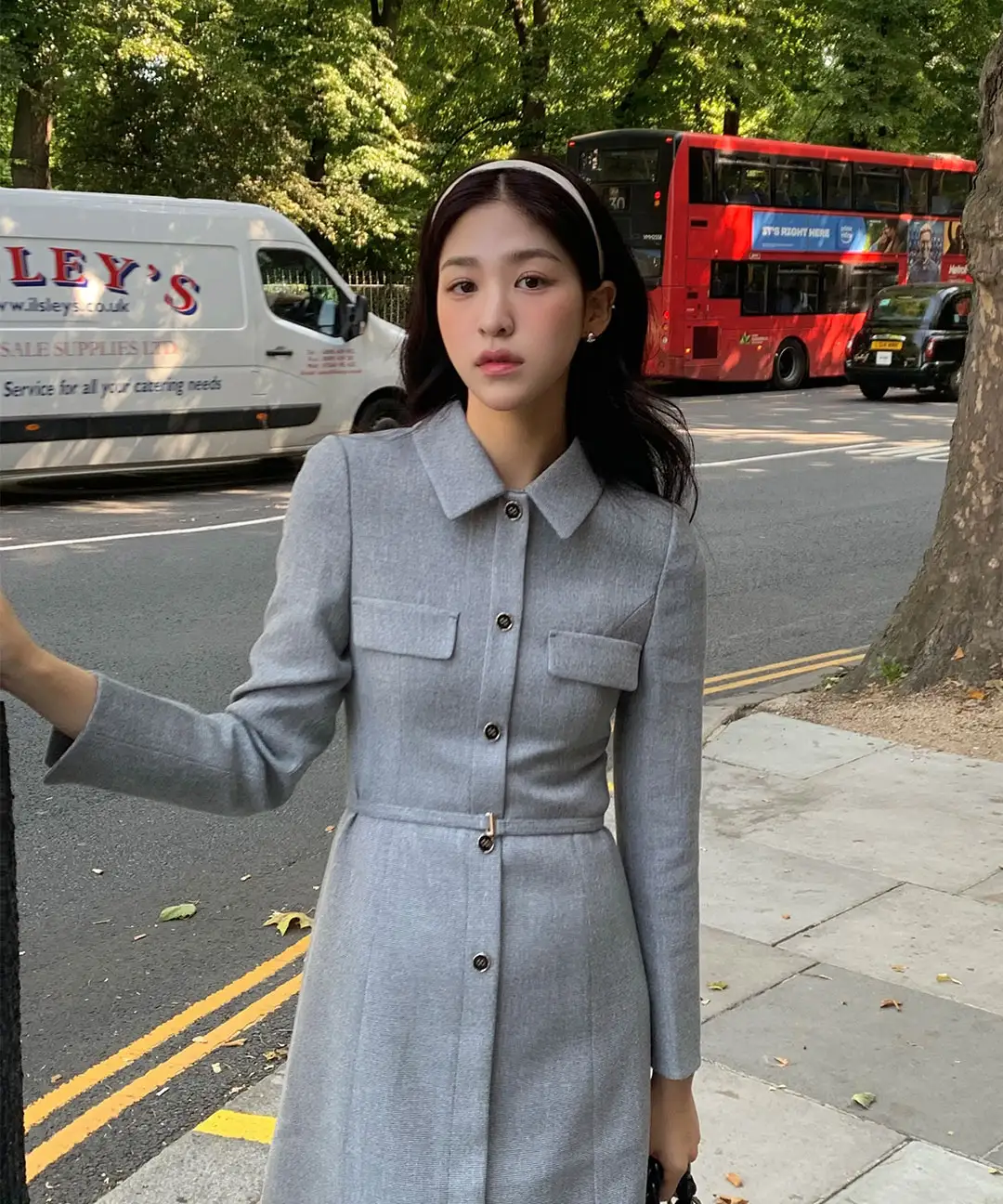 프렌치 스타일 통학용 블라우스 넥 원피스 상세 이미지 1