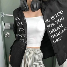 批发<b class='q'>韩版</b>夏季字母印花宽松原宿风衬衫休闲百搭设计感长袖防晒衣女外套