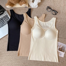 批发实拍大码磨毛绒免穿文胸保暖<b class='q'>背心</b>圆领聚拢防外扩内衣内搭长打底衫