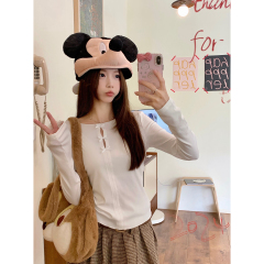 Actual shot of autumn and winter Korean style slim-fit pure desire hollow bow sweet long-sleeved inner T-shirt top for women