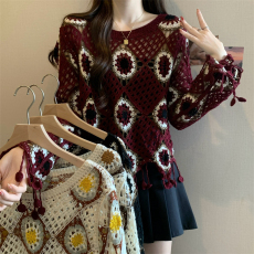 批发实拍实价～大码高级感红色钩花<b class='q'>镂空</b><b class='q'>针织</b>衫2026早春外搭<b class='q'>罩衫</b>上衣