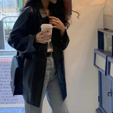 批发韩国东大门2024秋季新款复古简约百搭宽松休闲仿皮衣夹克外套女