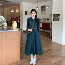 批发<b class='q'>大码</b><b class='q'>女</b>装显瘦遮肉长袖<b class='q'>连衣裙</b>2025春季新款胖mm时尚休闲牛仔裙子