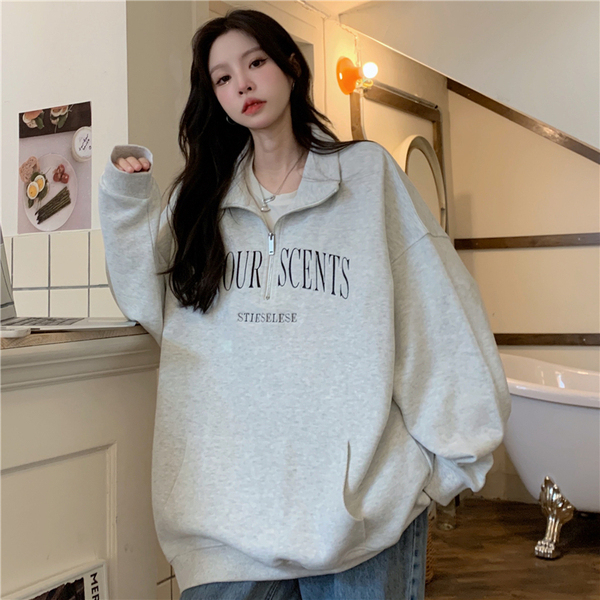 Official picture of fish scale Korean version of salt style lazy loose POLO half turtleneck sweatshirt zipper casual jacket