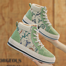 批发灯芯绒布面高帮男士休闲板鞋秋季新款增高复古日常<b class='q'>运动</b>潮鞋男鞋