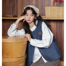 批发秒发 文艺<b class='q'>牛仔</b>马甲上衣女